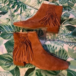 Cognac tan suede fringe ankle boots made in spain NWOT